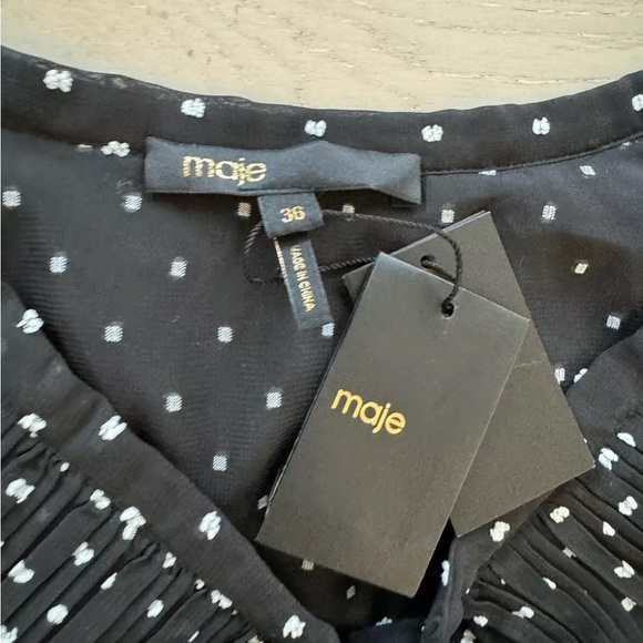 Maje Ribul Polka Dot accordion Pleated Midi Dress 36 - Picture 6 of 9